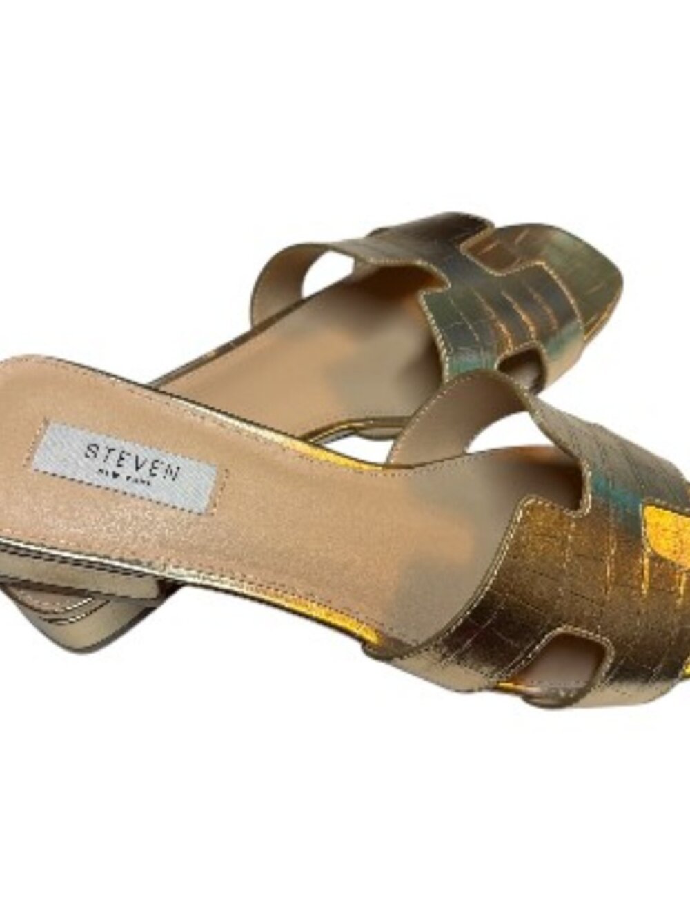 STEVEN NEW YORK HADYN Gold Leather Slip-On Sandals Size 11 NEW no Box